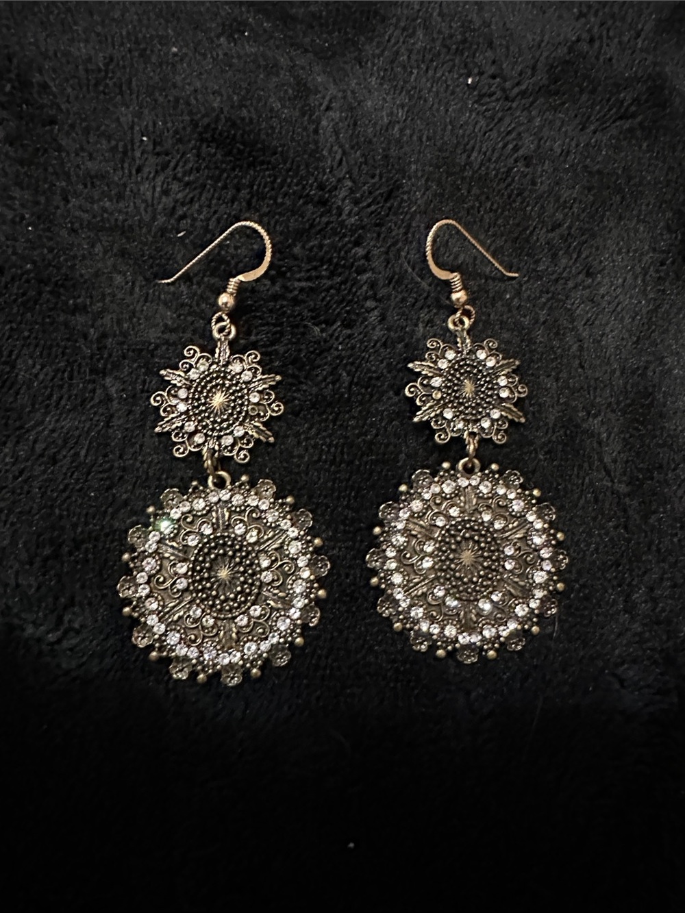 Ornate Filigree Double-Drop Earrings - Antique Silver